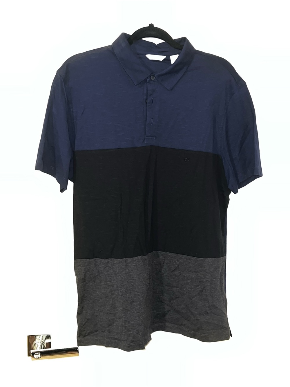 Calvin Klein Men's Colorblock Polo - Navy, Black, Gray Adult Large